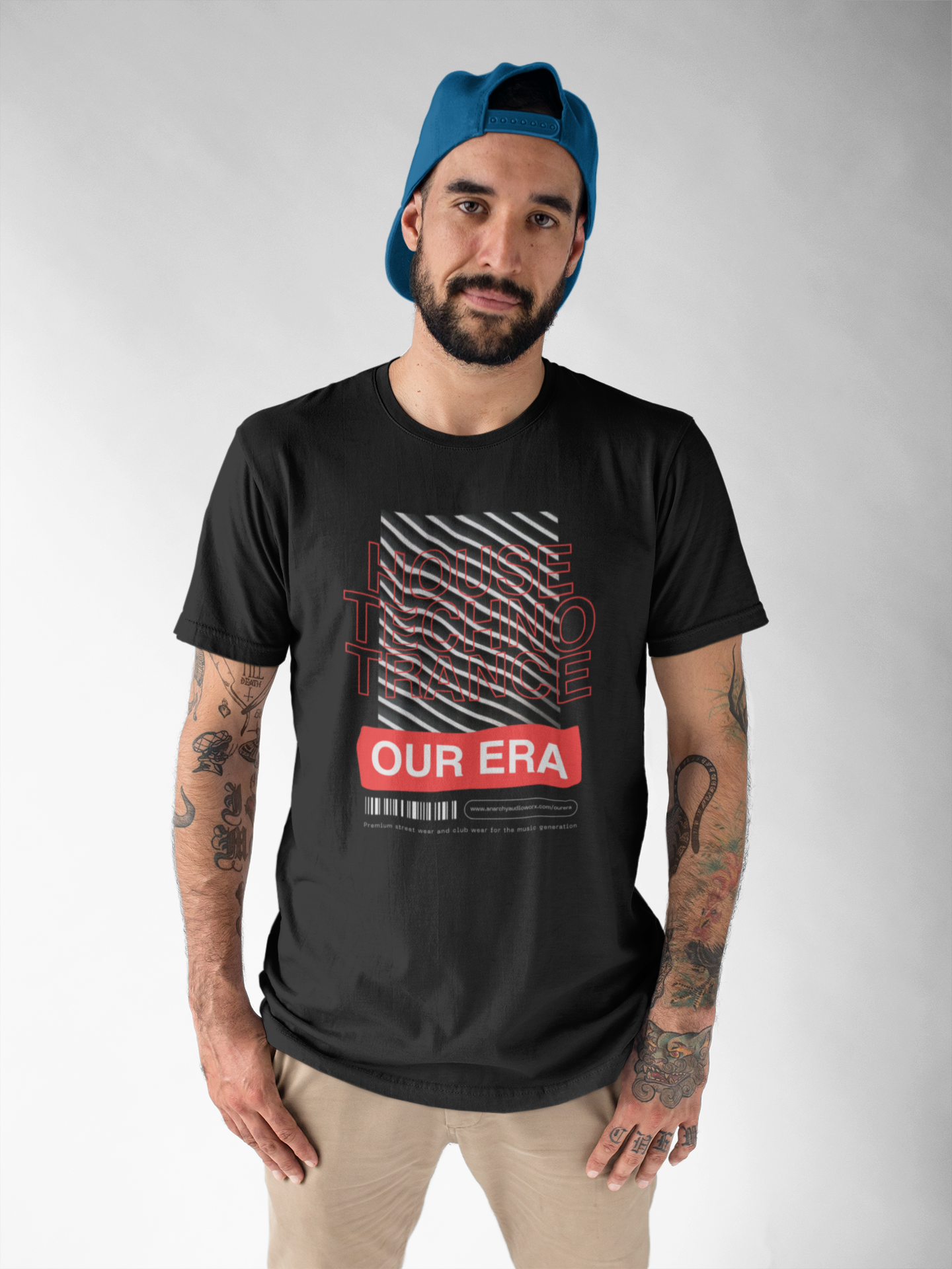front-shot-of-a-hipster-middle-aged-man-wearing-a-round-neck-t-shirt-mockup-a17015 A photo of a middle ages man wearing a black Our Era Streetwear T-shirt