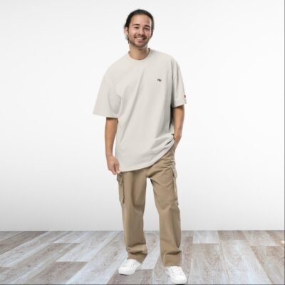 Oversized Minimal T-shirt (Faded Bone/Khaki) Unisex - Image 4