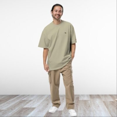 Oversized Minimal T-shirt (Faded Bone/Khaki) Unisex - Image 3
