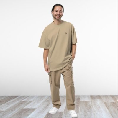 Oversized Minimal T-shirt (Faded Bone/Khaki) Unisex - Image 6