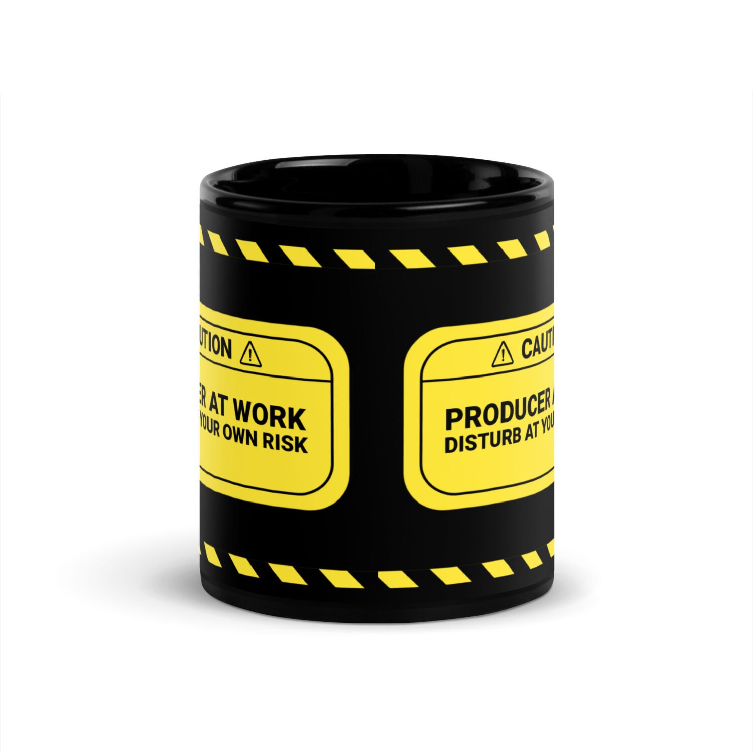 Caution: Producer At Work Black Mug - Image 3