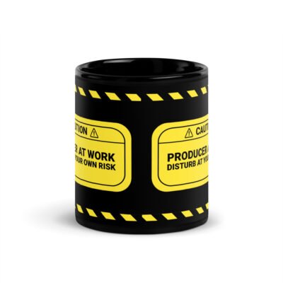 Caution: Producer At Work Black Mug - Image 3