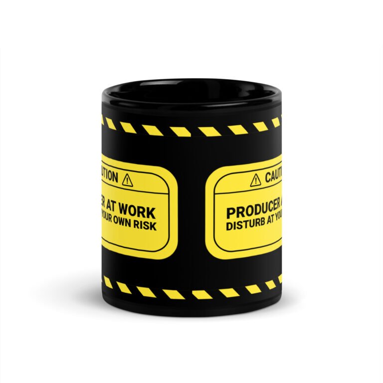 Caution: Producer At Work Black Mug - Image 3