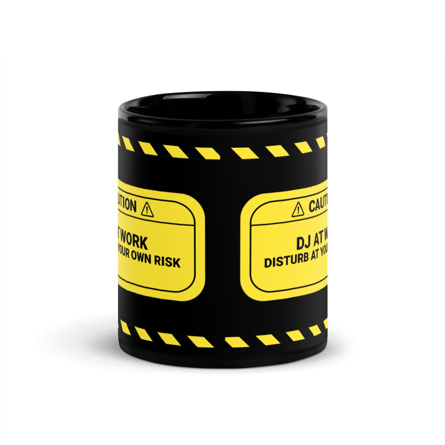 Caution: DJ At Work Black Mug - Image 3