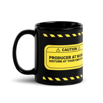 Caution: Producer At Work Black Mug - Image 2