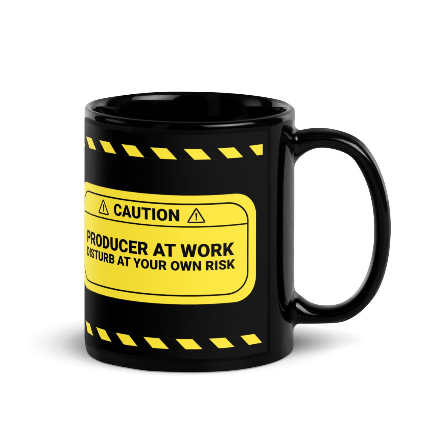 Caution: Producer At Work Black Mug