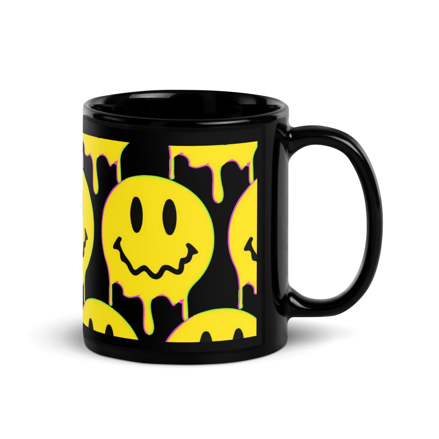 Smiley Face Acid Drip Black Mug