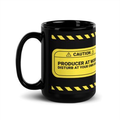 Caution: Producer At Work Black Mug - Image 4