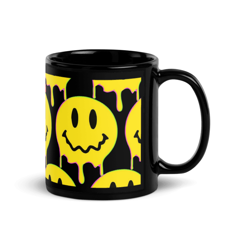 Smiley Acid Face Drip Black Mug